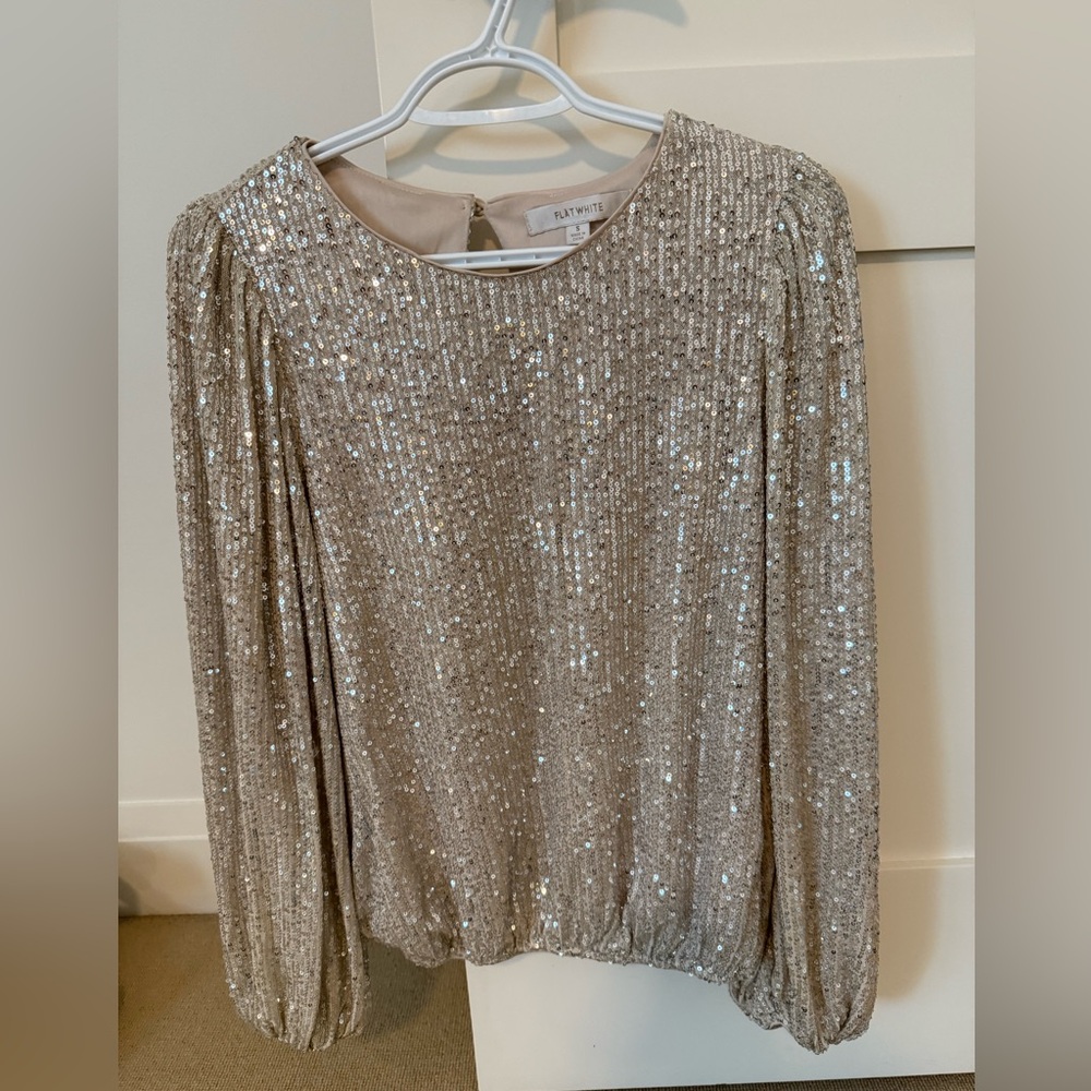Anthropologie Sequin top with full sleeves and elastic hem